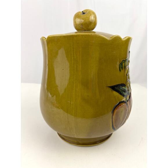 California Pottery Cookie Jar 2004 Mustard Yellow Embossed Fruit VTG Kitchen - Picture 9 of 16